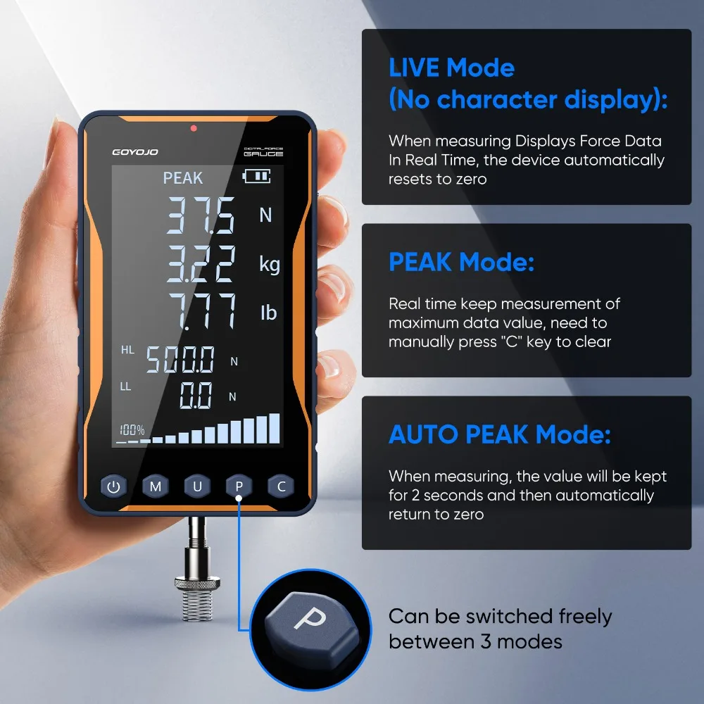 500N مقياس القوة الرقمي HD شاشة كبيرة المحمولة دفع سحب مقياس القوة 500N/50 كجم/110lbf دينامومتر 0.1N/ 0.01 كجم/0.01lb #3