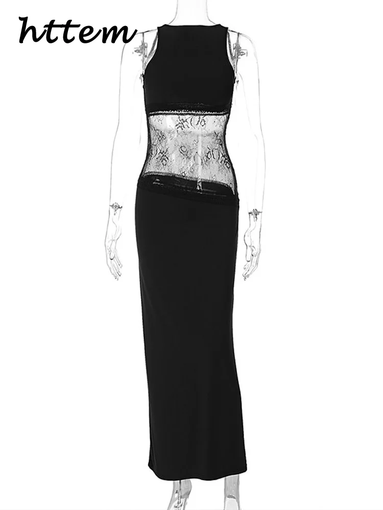 Sexy ver throug vestido feminino magro praia o pescoço sem costas sem mangas longos vestidos femininos 2025 primavera verão moda senhora robe