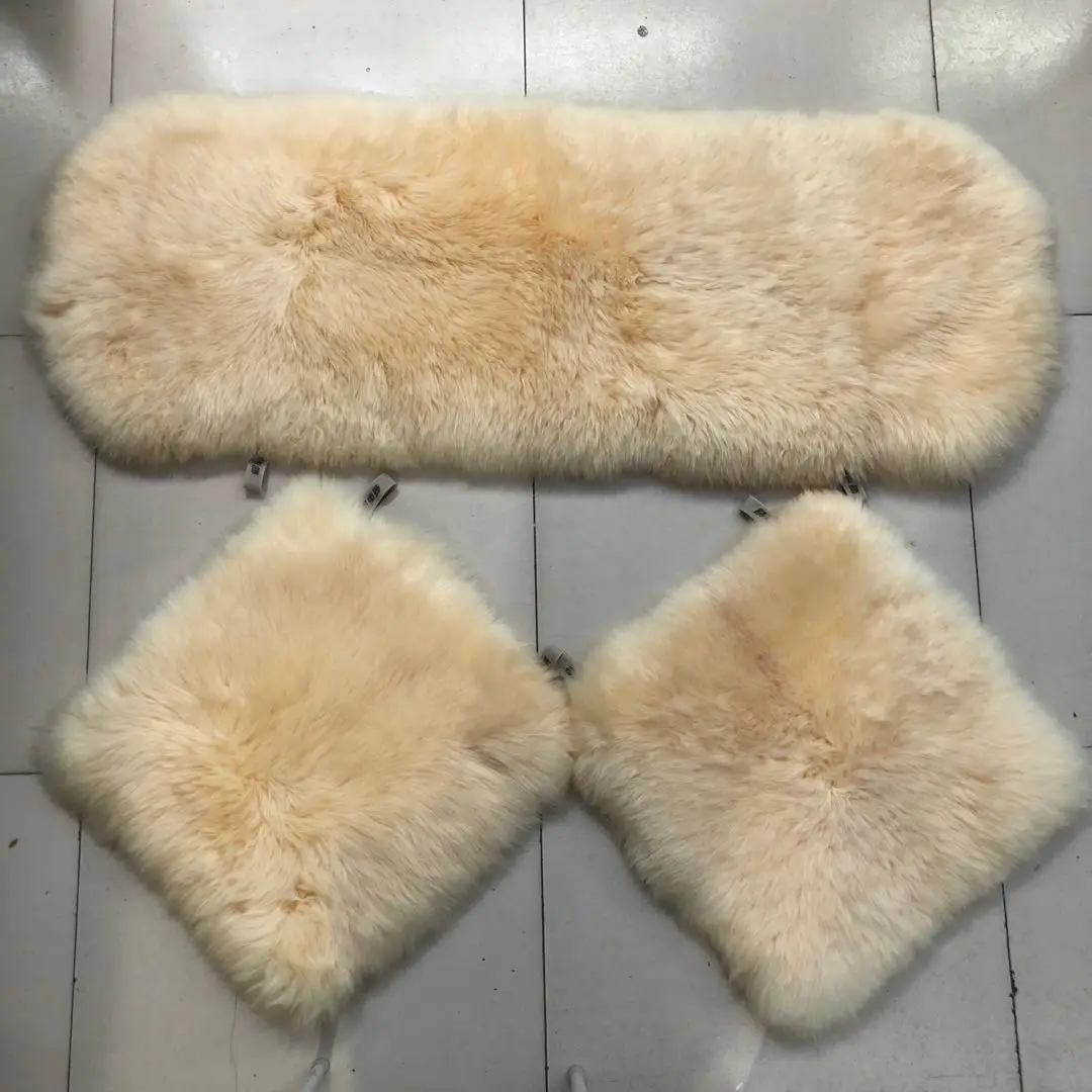 Natural Australian Fur Car Seat Cushion, Three-Piece Set, Thickened and Warm, Long Hair