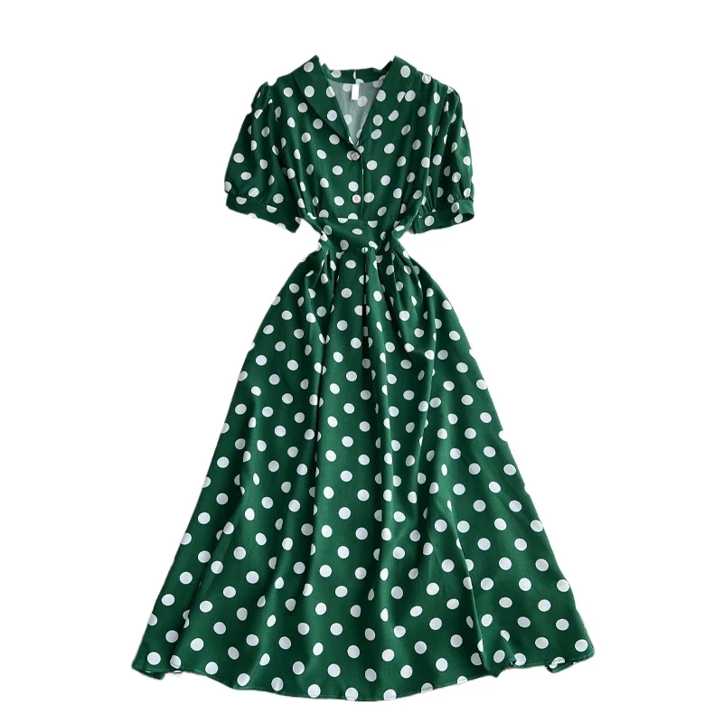 

Polka Dot Dress Women's Summer 2024 new design sense V-neck French Hepburn style A-line shirtdress