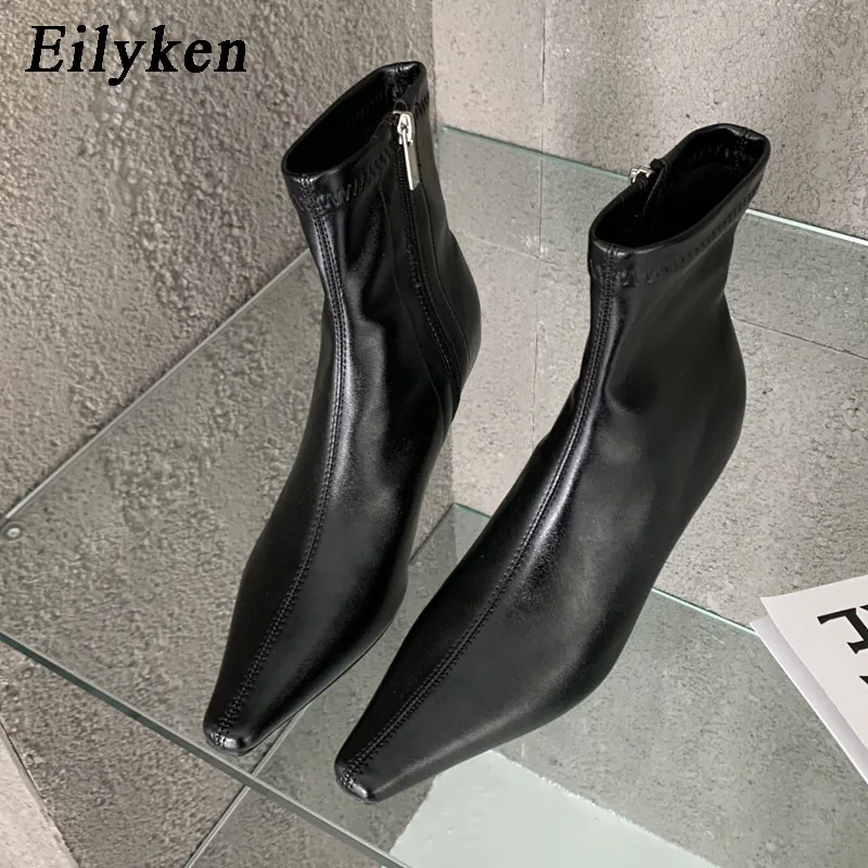 Eilyken Design Ankle Boots Women Fashion Spring Autumn Zipper Square Low Heels Comfortable Soft Leather Short Booties Shoes