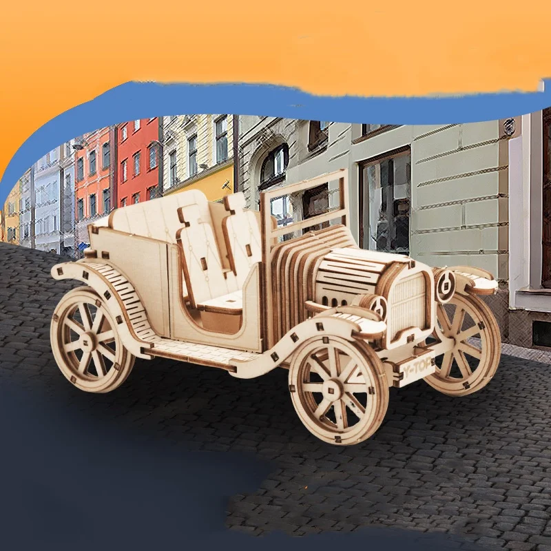 

Wooden car creative model handmade decoration toy 3d stereo puzzle retro classic car diy tabletop decoration gift