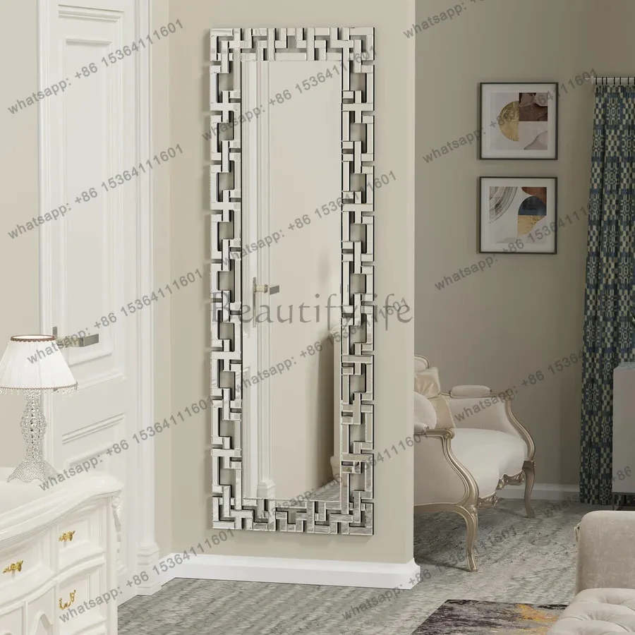American neoclassical square full-body mirror modern light luxury high-value dressing living room wall-mounted decorative mirror