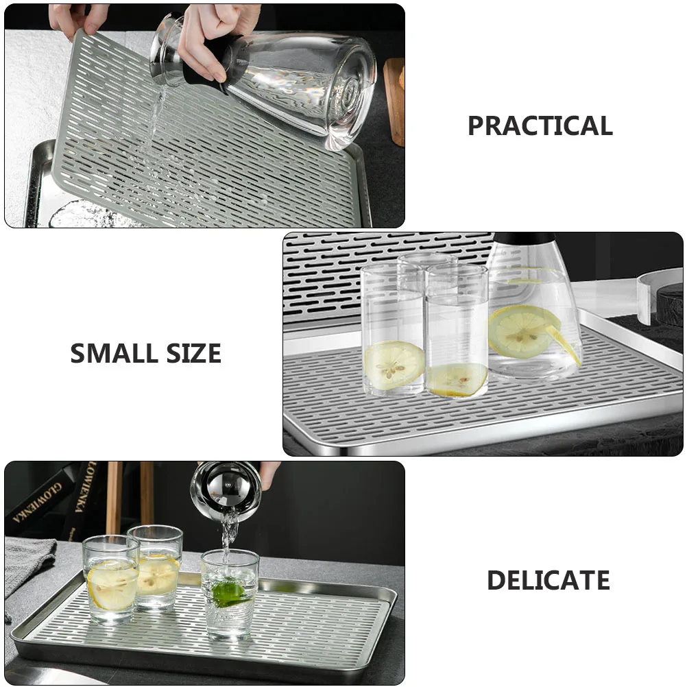 

1 Set Stainless Steel Tray Double Layer Draining Design For Tea Cup Teapot Storage Rectangular Serving Tray Home Hotel Party Tea