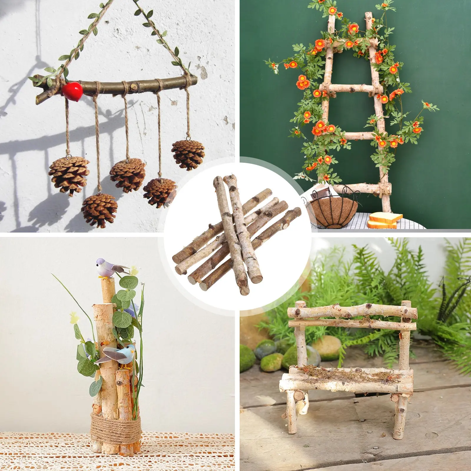 

6 шт. натуральных березовых палочек ручной работы, сухие ветки для рукоделия, декора, флористики, материал для поделок из дерева, светло-коричневый