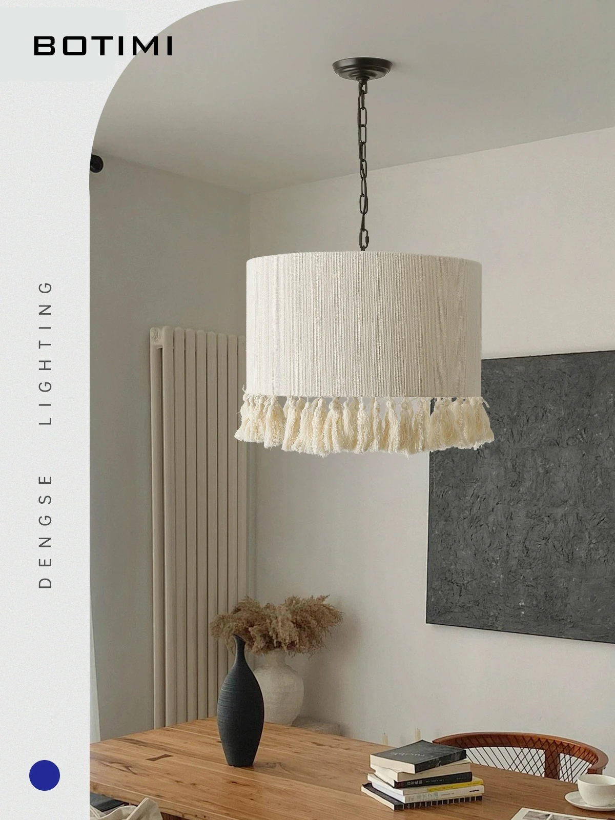BOTIMI Cotton Yarn Tassel Pendant Lights For Bedside Nordic Dining Kitchen Restaurant Hanging Lamp Single Island Lighting