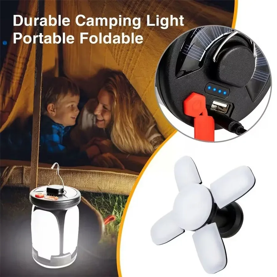 Waterproof Foldable Led Solar Camping Light USB Rechargeable 6 Modes Outdoor Tent Lamp Portable Lanterns Emergency Night Lights