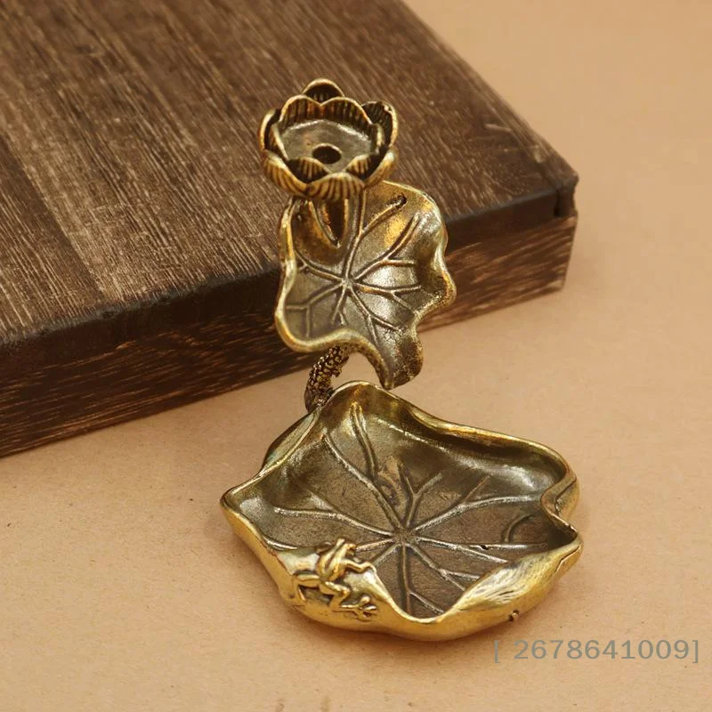 ⚑Vintage Brass Lotus Leaf Backflow Incense Burner, Frog & Lotus Flower Design Incense Holder for Home Decor & Meditation