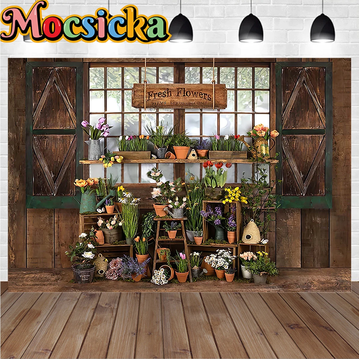 

Mocsicka Fresh Flowers Garden Wood House Decoration Photography Backdrop Studio Prop Potting Easter Spring Backdorp Baby Photo