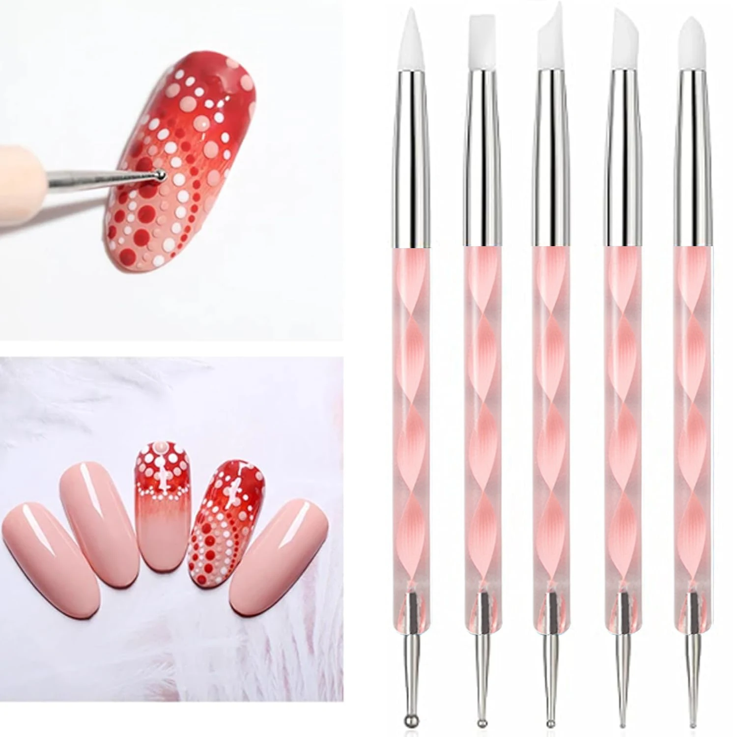 5 PCS Dual-Ended Nail Art Dotting Tools 3D Silicone Sculpting Pens Manicure DIY Decoration Nail Art Design