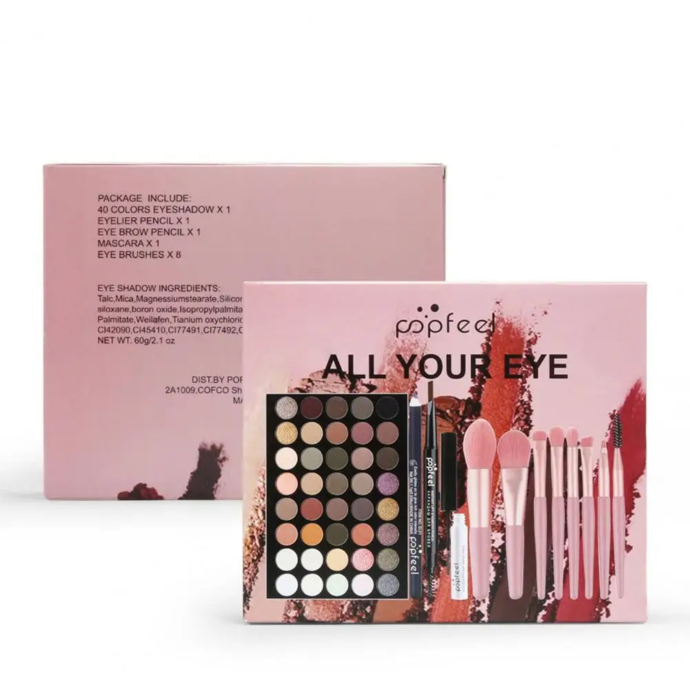 Eyeshadow Makeup Palette Set, pincéis rímel, delineador, lápis de sobrancelha para iniciantes, 40 cores