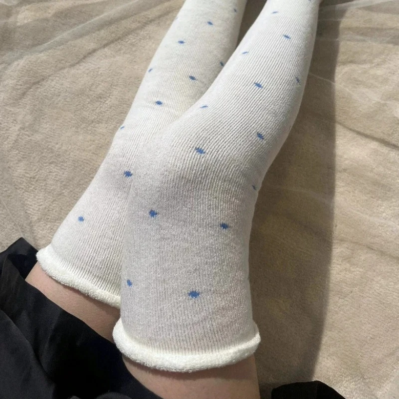 Women Polka Dot Slouch Over‑Knee Socks Elastic Comfortable Knit Stacked Socks Retro Stylish Long Leg Socks for Autumn Winter