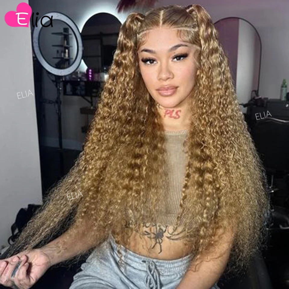 Blonde Curly Human Hair Wigs Kinky Curly Lace Front Human Hair Wigs for Women 5x5 Lace Closure Wig Human Hair Prepluck Elia Hair