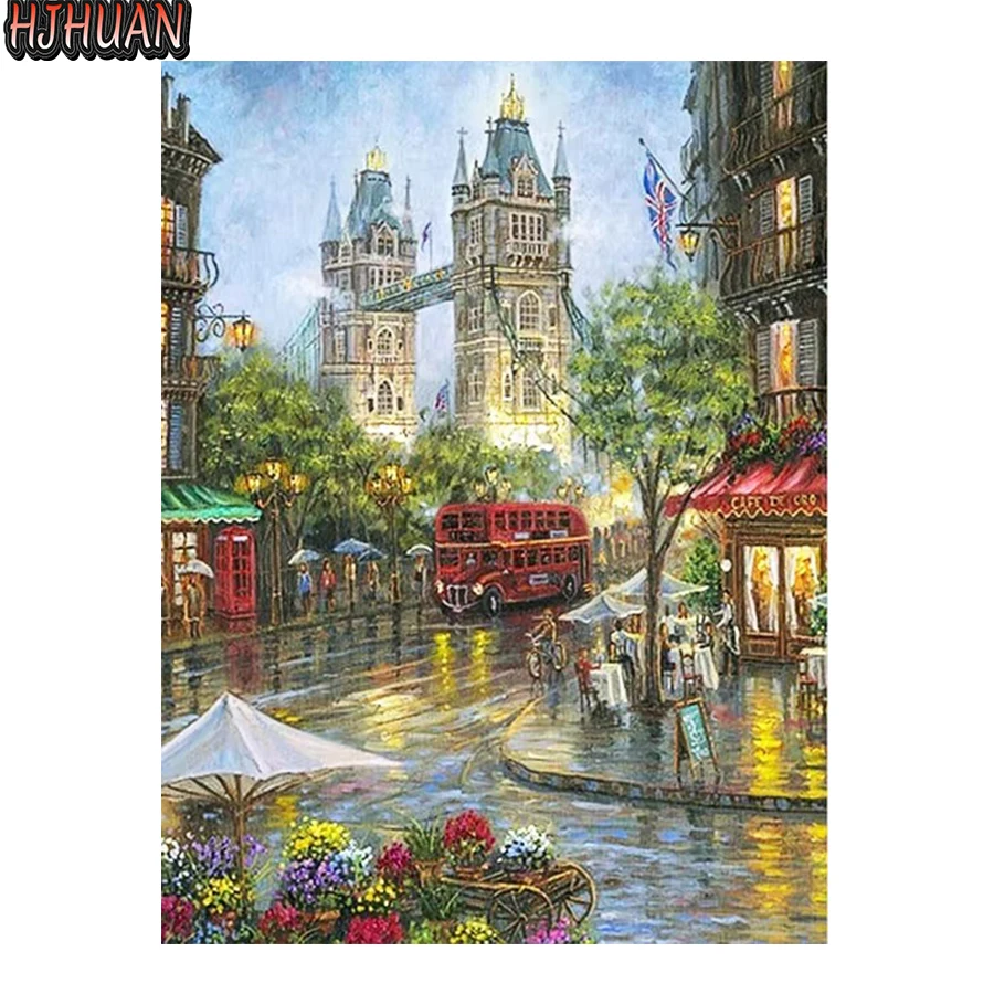 5D-Diamantgemälde zum Selbermachen, städtische Architekturlandschaft, Kreuzstich-Set, voller Bohrer, Stickerei, Mosaik, Wandkunst, Bild, Geschenk, Heimdekoration