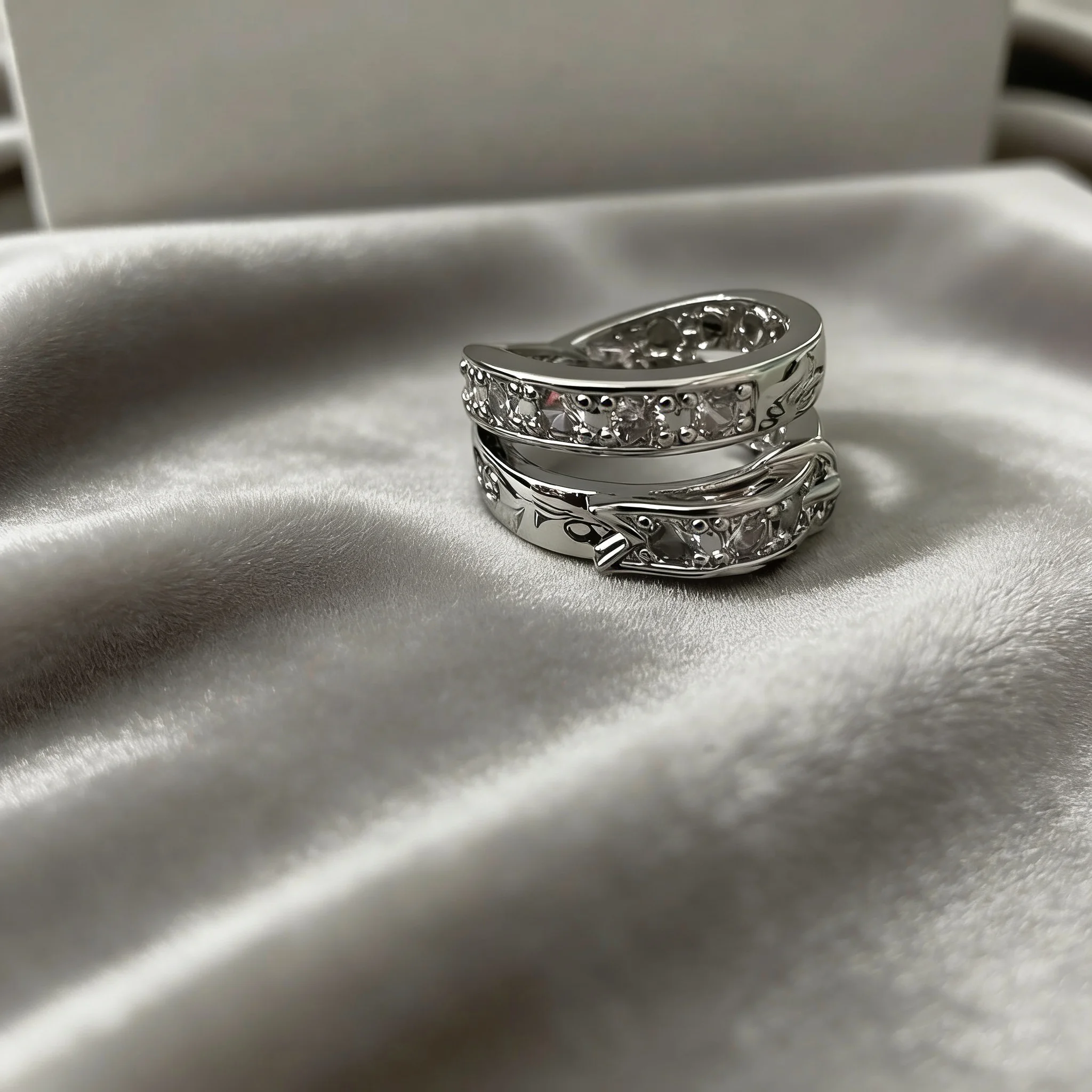 Trendy Double Layer Stackable Belt Buckle Zircon Ring Punk Style Silver Plated Open Jewelry for Couple