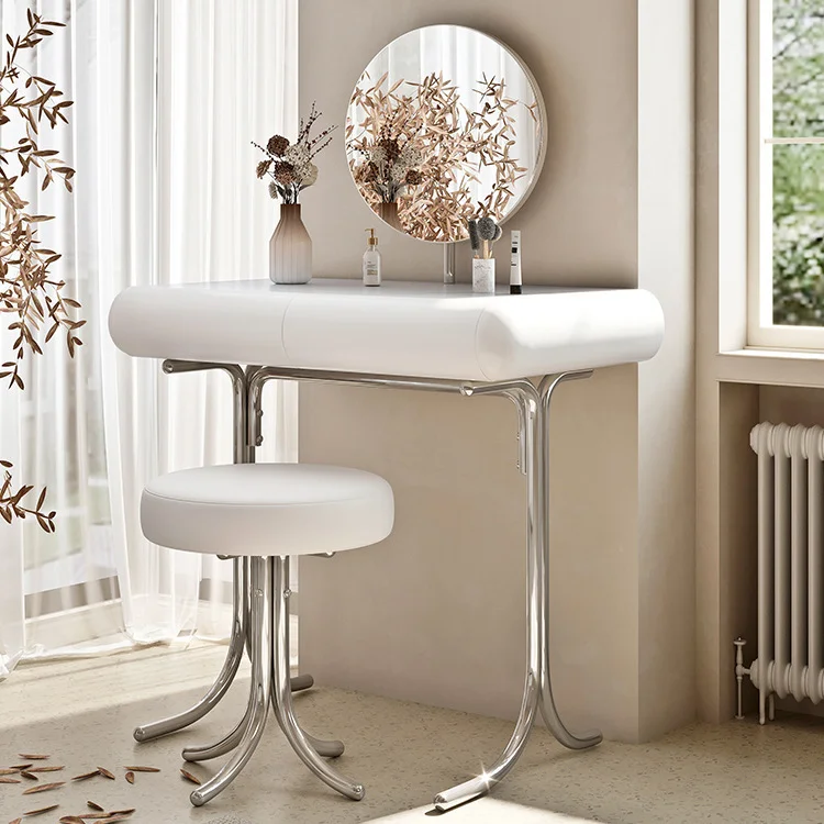 

Белый туалетный столик из нержавеющей стали и массива дерева для спальни с ящиками и зеркалом