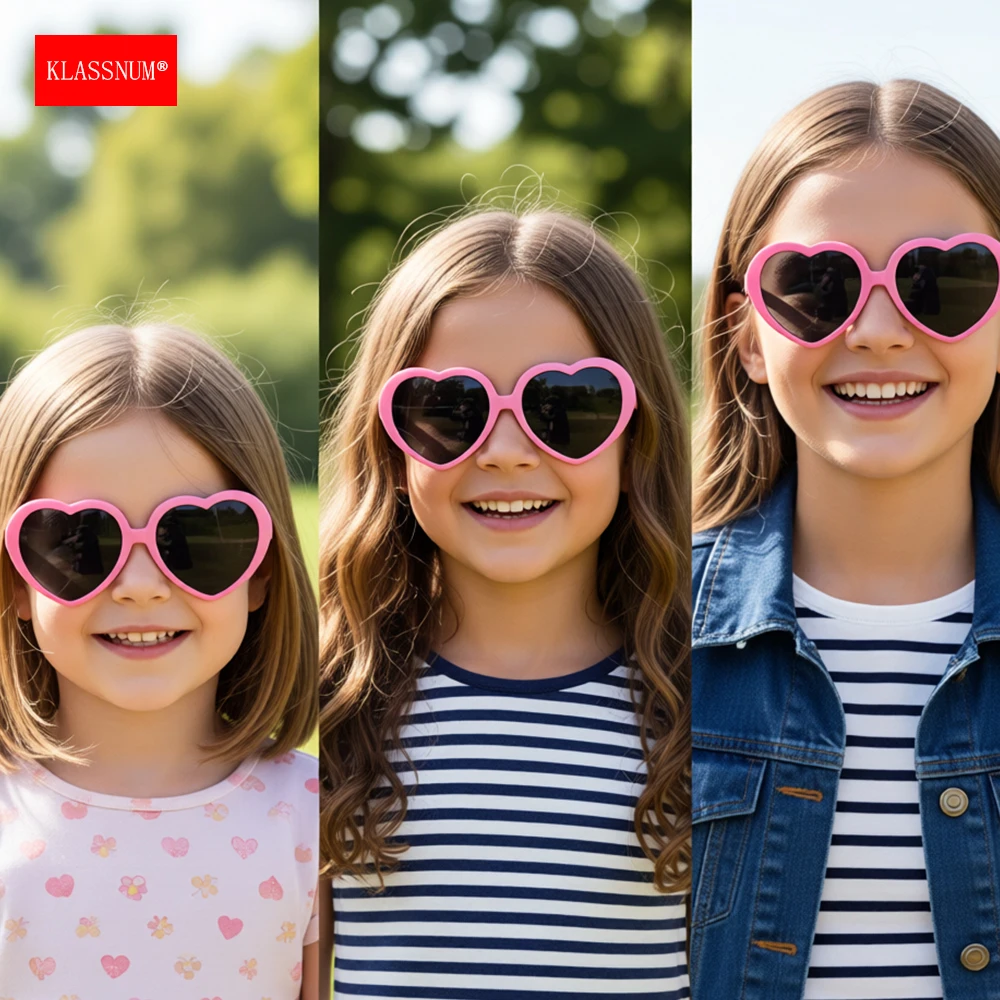KLASSNUM Sunglasses Kids Heart Shaped Frame Sun Glasses for Children 3-12 Years Baby Party Eyewear Cute Fashion Accessory Bulk