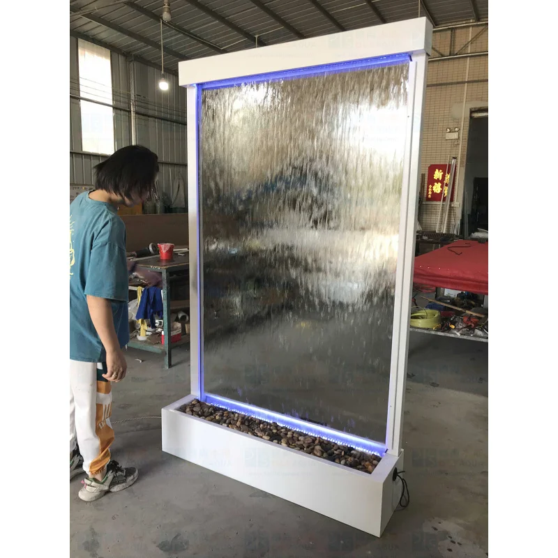 Custom.1.2 * 2m إطار أبيض زجاجي داخلي شلال أرضية نافورة قائمة ديكور المنزل حديقة حلية