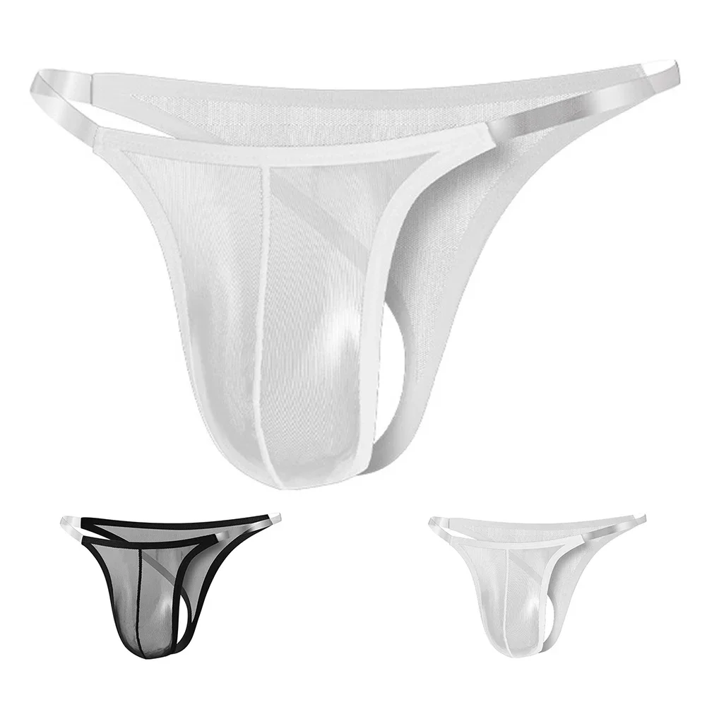 Sexy Underwear For Men Thongs Mesh Thin Pouch Low-Waist Transparent Bulge Pouch Briefs Lingerie Pump Man Panties Thong