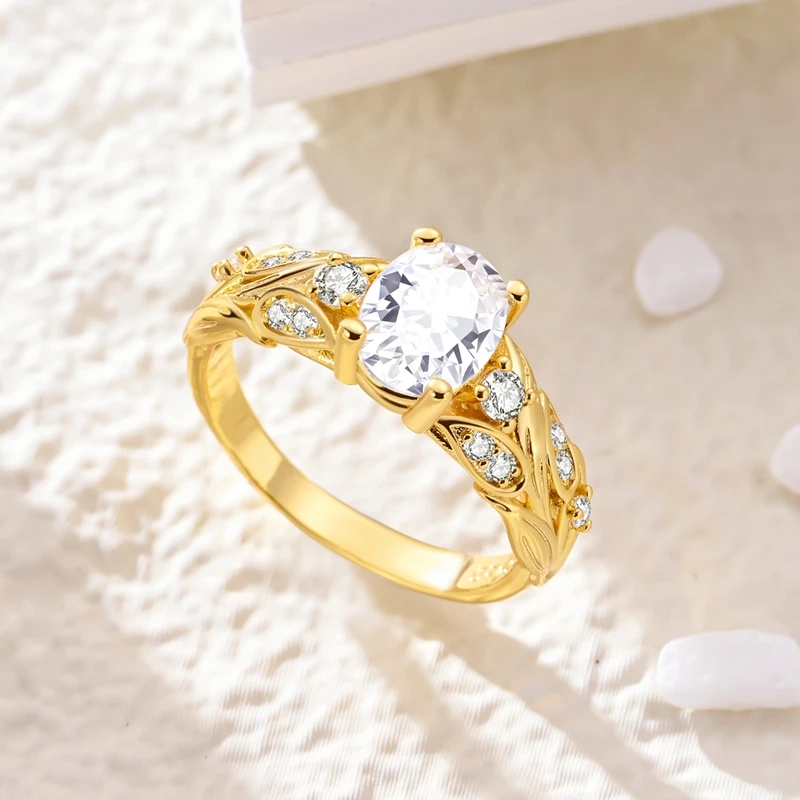 

Original 925 Sterling Silver Sparkling Golden Laurel Gemstone Ring For Women Girls Jewelry Birthday Anniversary Gifts
