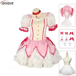 Puella Magi Madoka Magica Cosplay Costume Wig Petticoat Kaname Madoka Pink Short Ball Dress Halloween Party Uniform Outfit