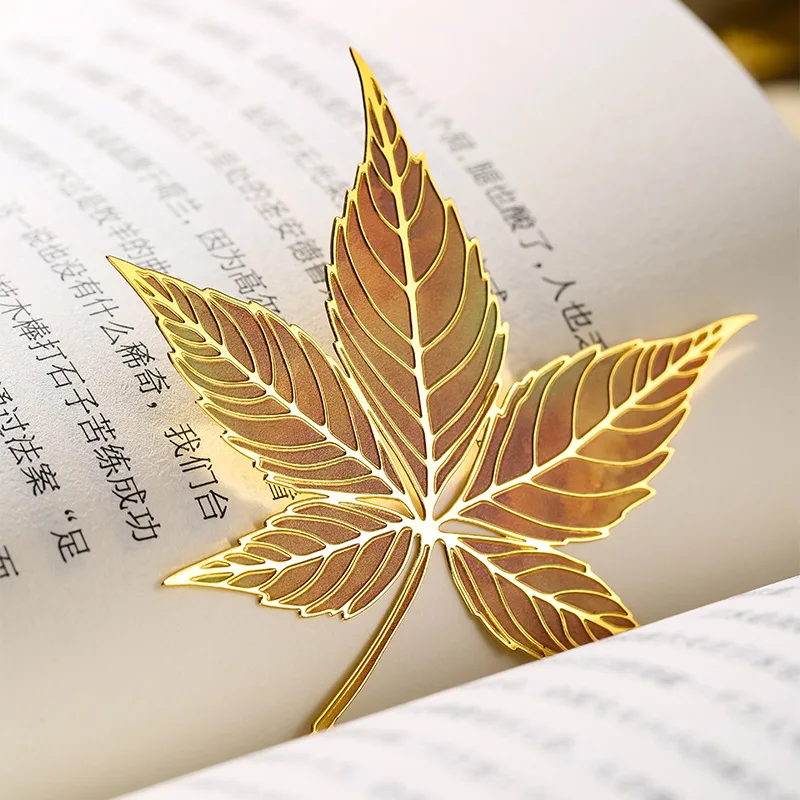 

Exquisite Leaves Metal Bookmark with Metal Chain Pendant Maple Apricot Leaf Book Markers Reading Accessories Students Stationery