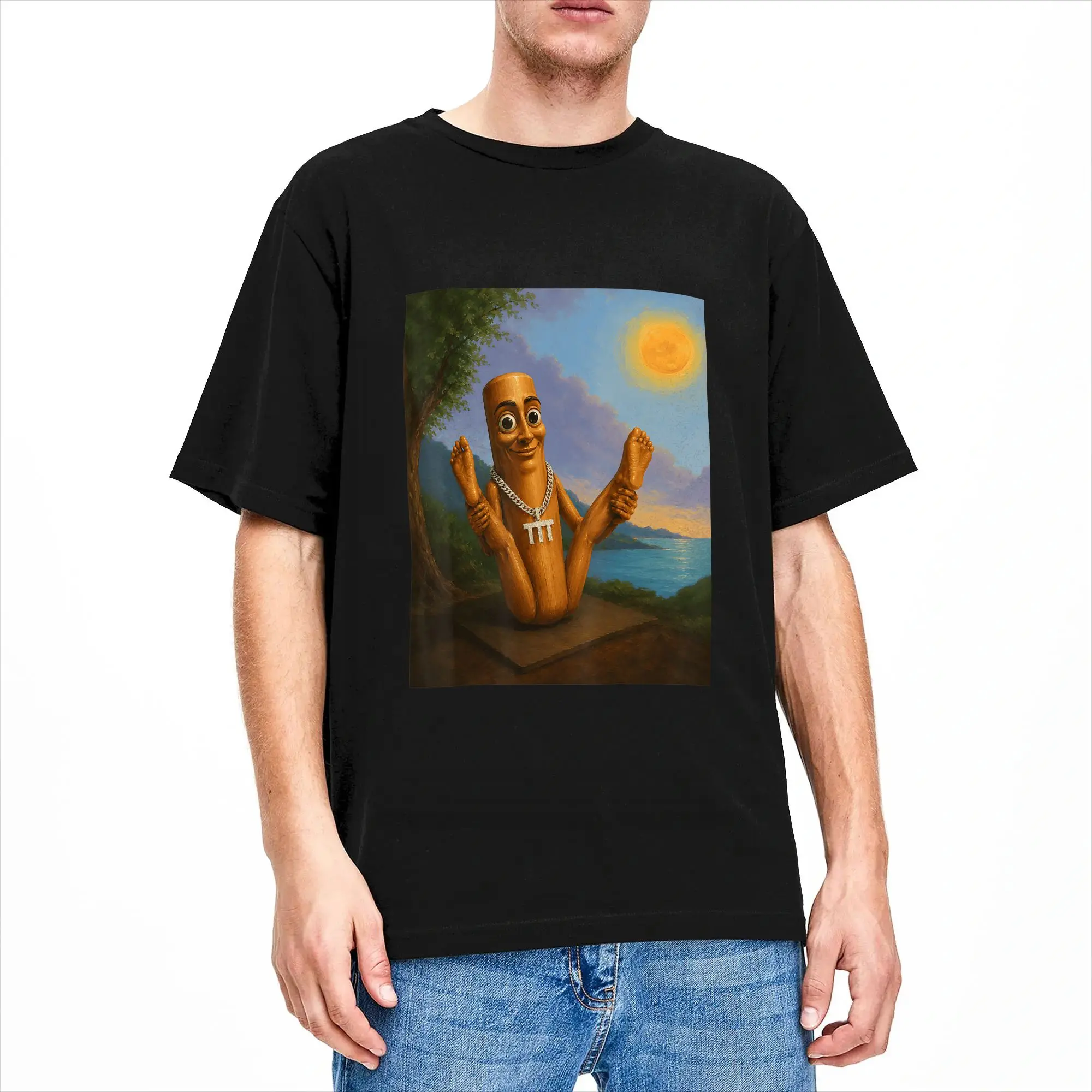 Tung Sahur Doing Hilarious Yoga Pose Funny Brainrot Art Meme T Shirt Men Classic T Shirts Summer O Neck Tees Print Oversize Tops