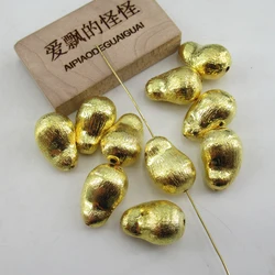 APDGG Wholesale 10 Pcs Yellow Gold Plated Copper Baroque Shape Brushed Beads Necklace Jewelry DIY Metal Spacer Beads Pendant