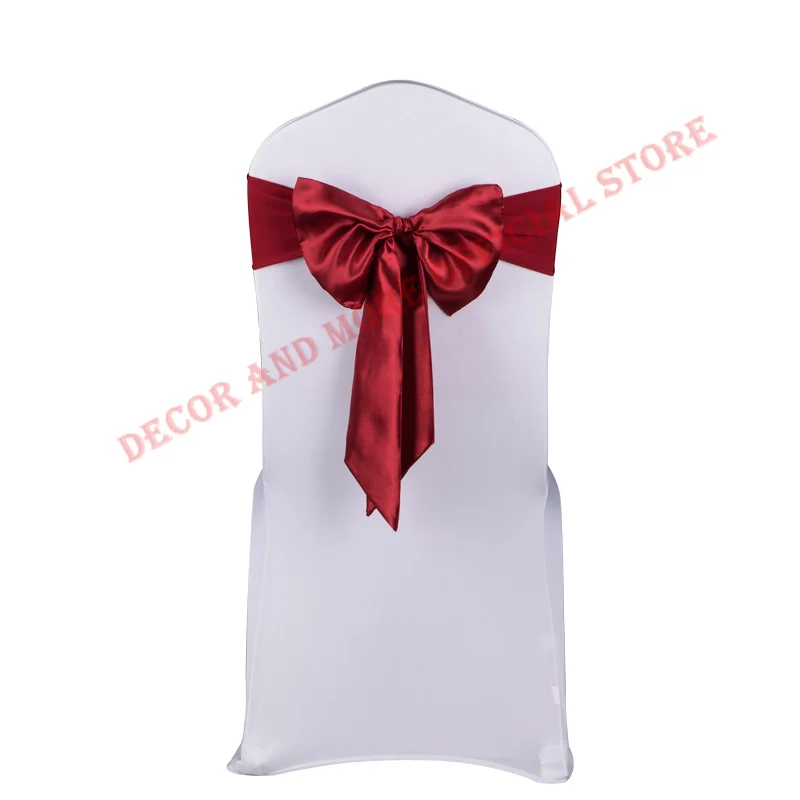 50PCS Satin Chair Sashes Decor Wedding Party Events Hotel Chair Covers Lycra Spandex Chair Bands Bows Ties Red Wholesale