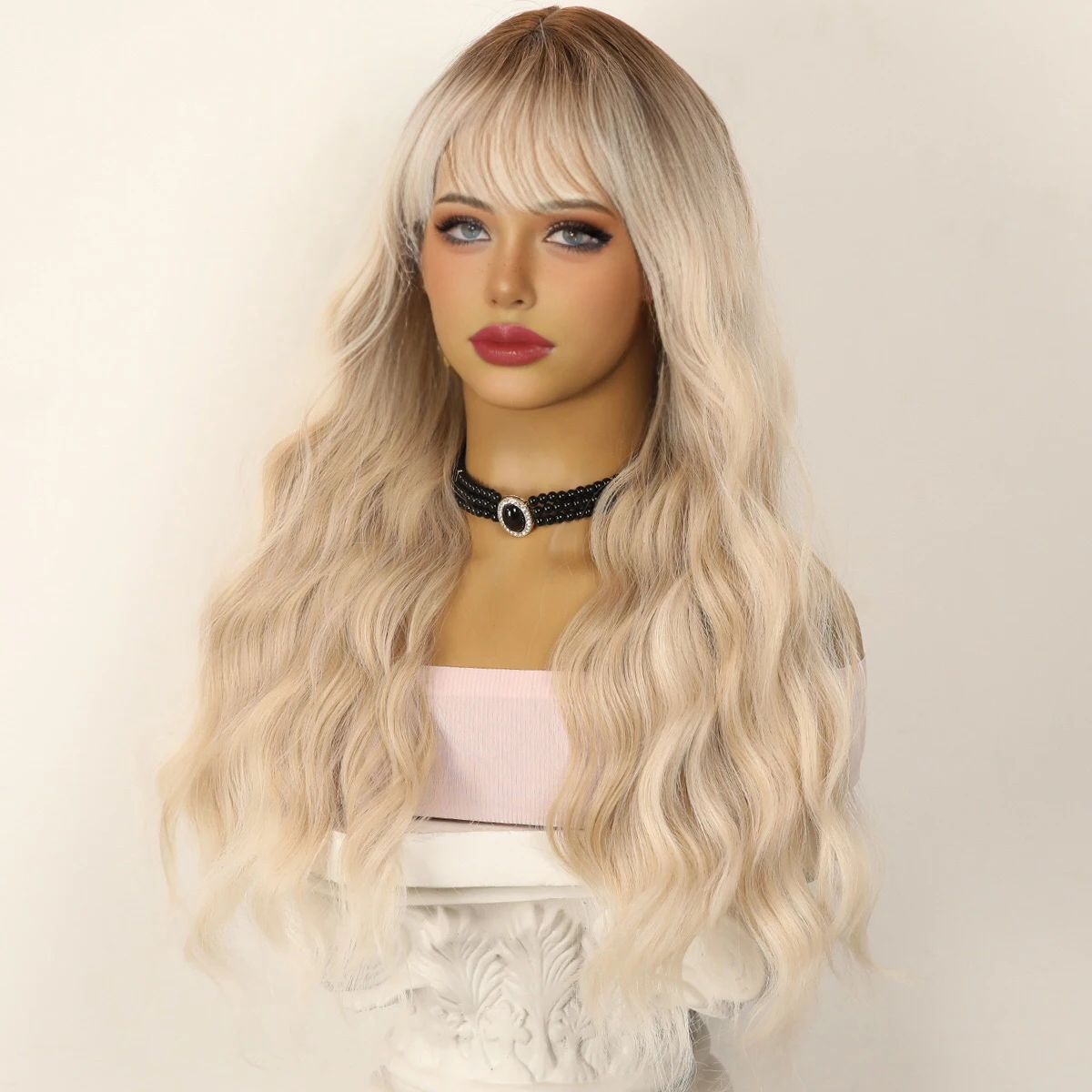 Daily Natural Gray White Long Curly Hair Fiber Women\'s Wig White Gold Wave Role-Playing Lolita Party Wig