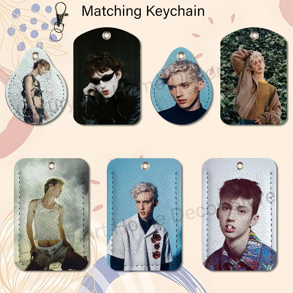 T-Troye S-Sivan SHES THE BEST Key Tag Ring Leather Card Holder Key Ring Rectangle Access Card Holder