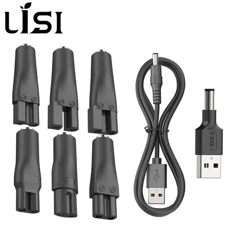 Lisi 8 peças cabo de alimentação 5v carregador de substituição universal adaptador usb para todos os tipos de cortador de cabelo aparadores de barba barbeadores lâmpadas de mesa
