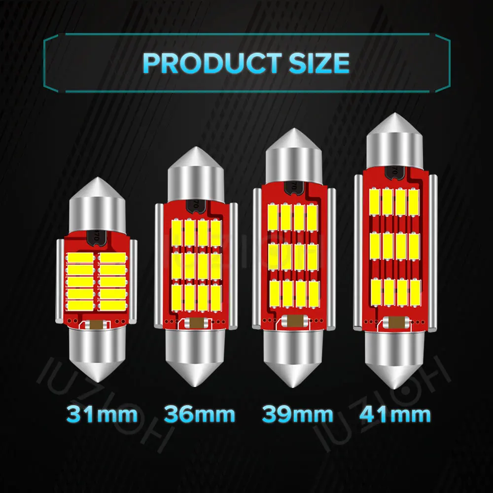 IUZIOH 2PCS 31mm Led Festoon C5W C10W 36mm 39mm 41mm 31 mm Bulb Interior Reading Light Dome Trunk Car Signal Lamp Crystal Blue