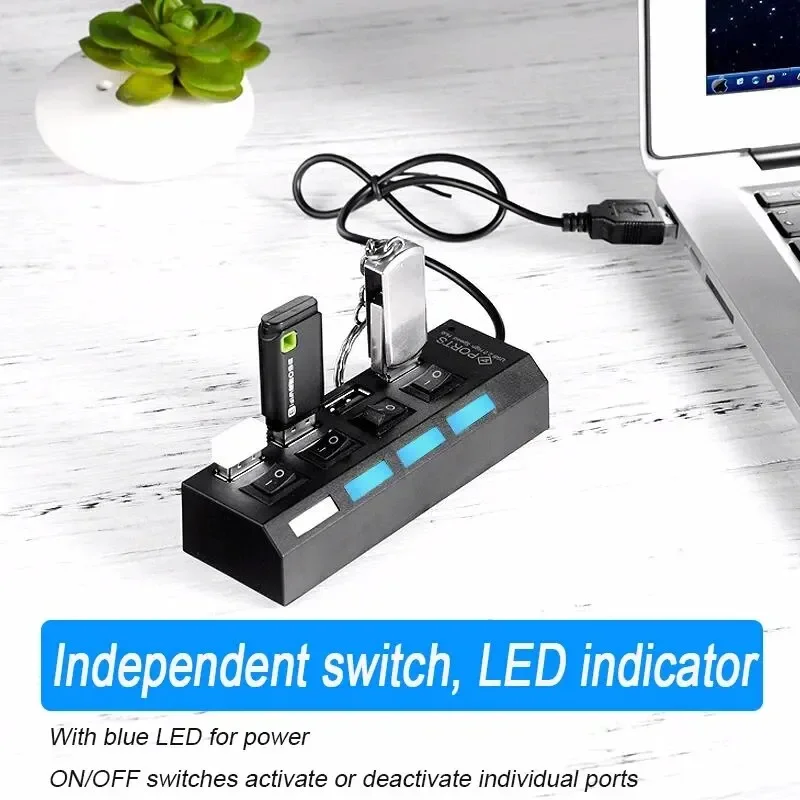 

USB 2.0 Hub Multi Port USB Splitter High Speed Hub Use Power Adapter 4/7 Ports Multiple Expander Led Switch Lamp Hub For Laptop