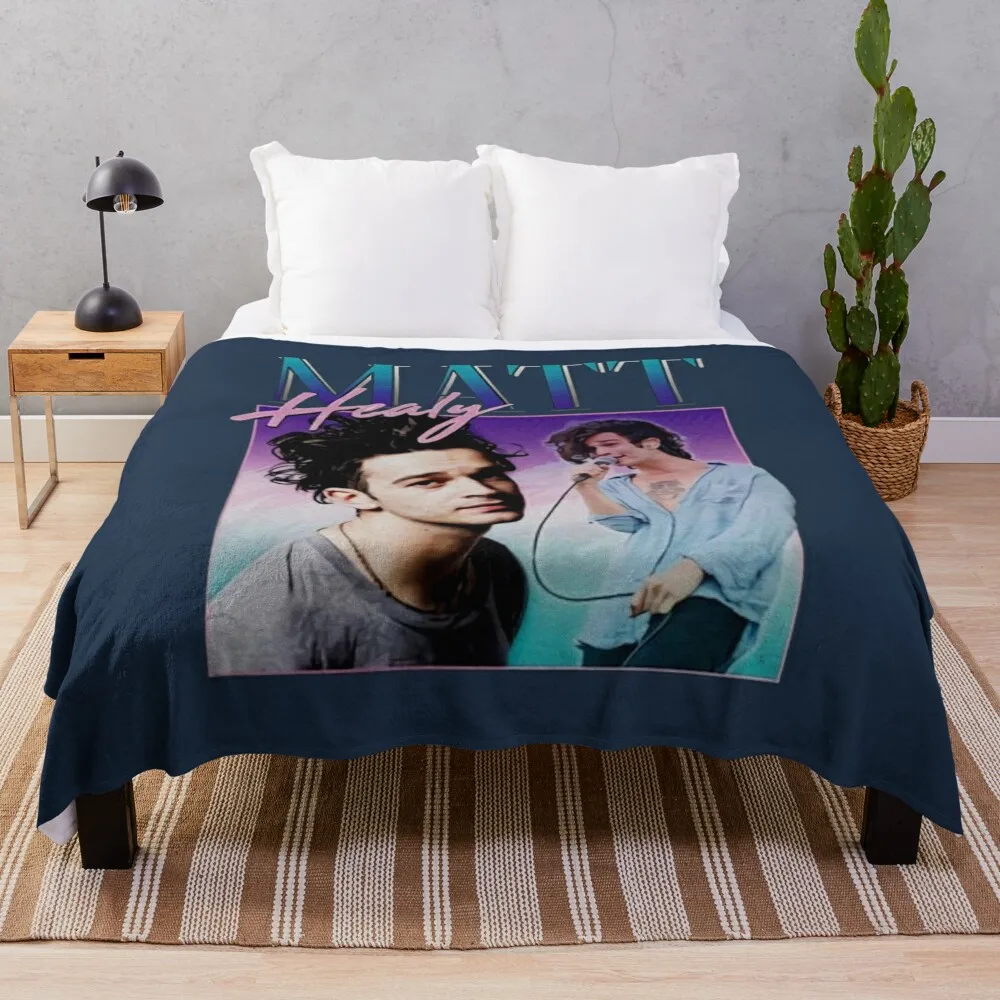 

Matt Healy Homage Funny Matty 1975 Retro 90's 80's Party Throw Blanket Cute Plaid Single Bed Blankets