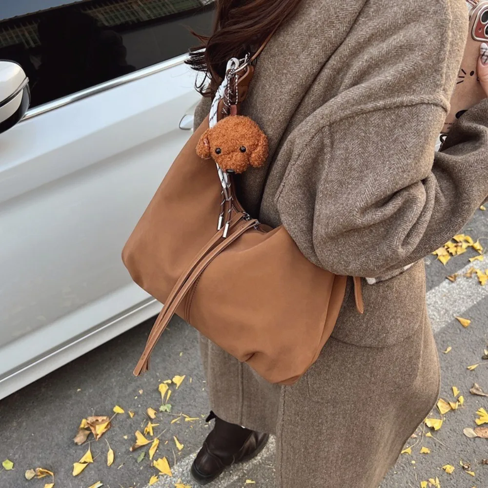 

Fashion Suede Shoulder Bag Solid Color Large Capacity Messenger Bag Versatile Zipper Male Handbag Female