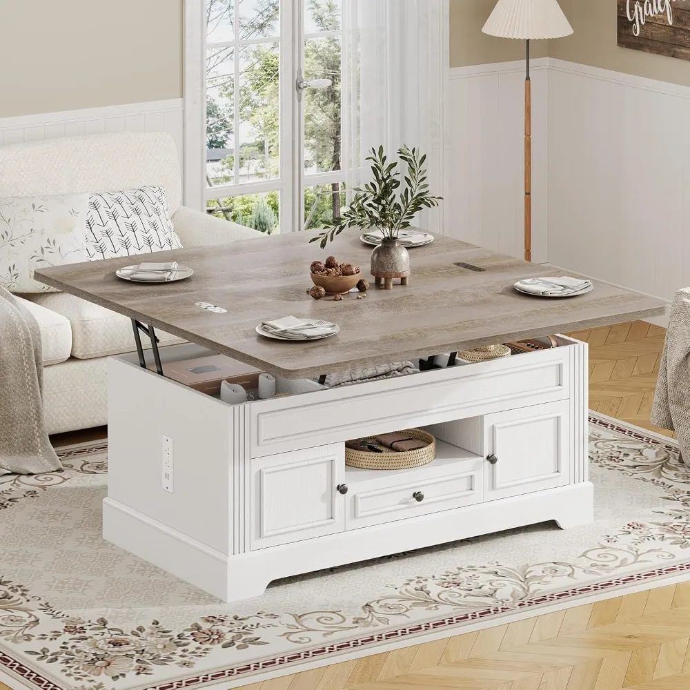 

Farmhouse Lift Top Coffee Table with Power Outlets, Multi-Function Coffee Tables with Storage and Hidden Compartment