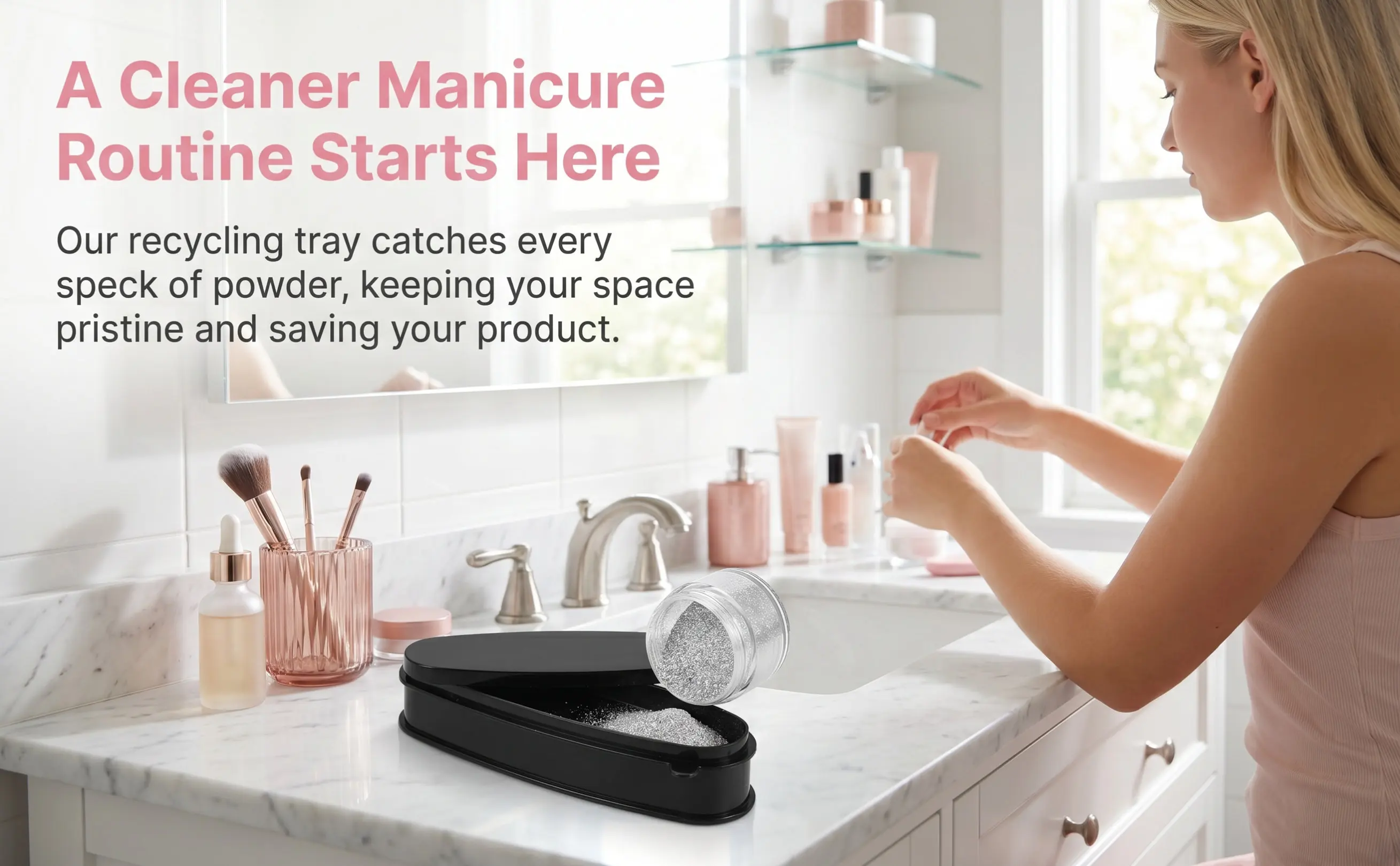 3Pcs French Manicure Powder Recycling Tray Portable Nail Efficient Powder Storage Organizer for Nail Technicians