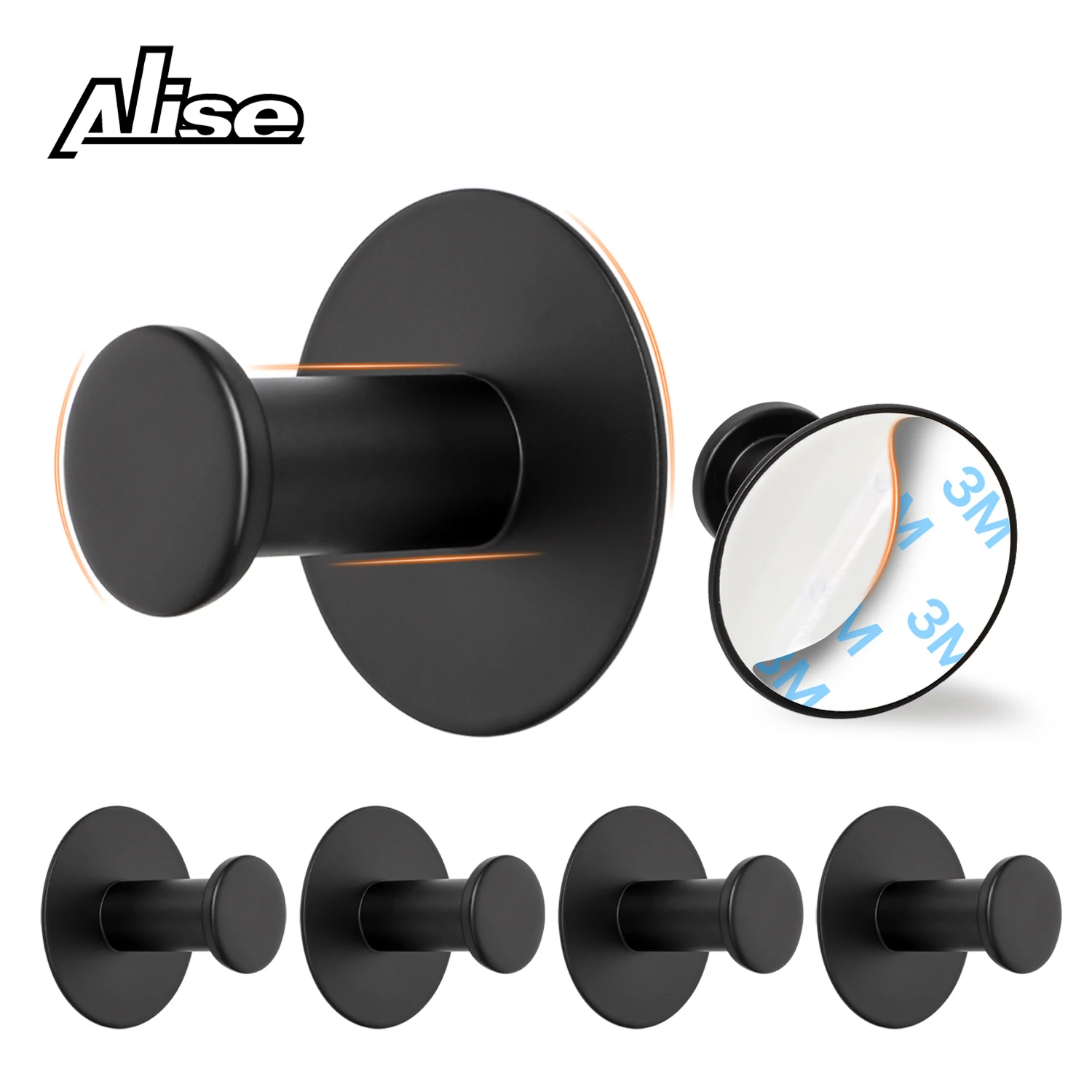 Self Adhesive Hooks Robe Hook Bathroom Towel/Coat Hook Wall Mounted Door Hooks 304 Stainless Steel Black Bathroom Accessories