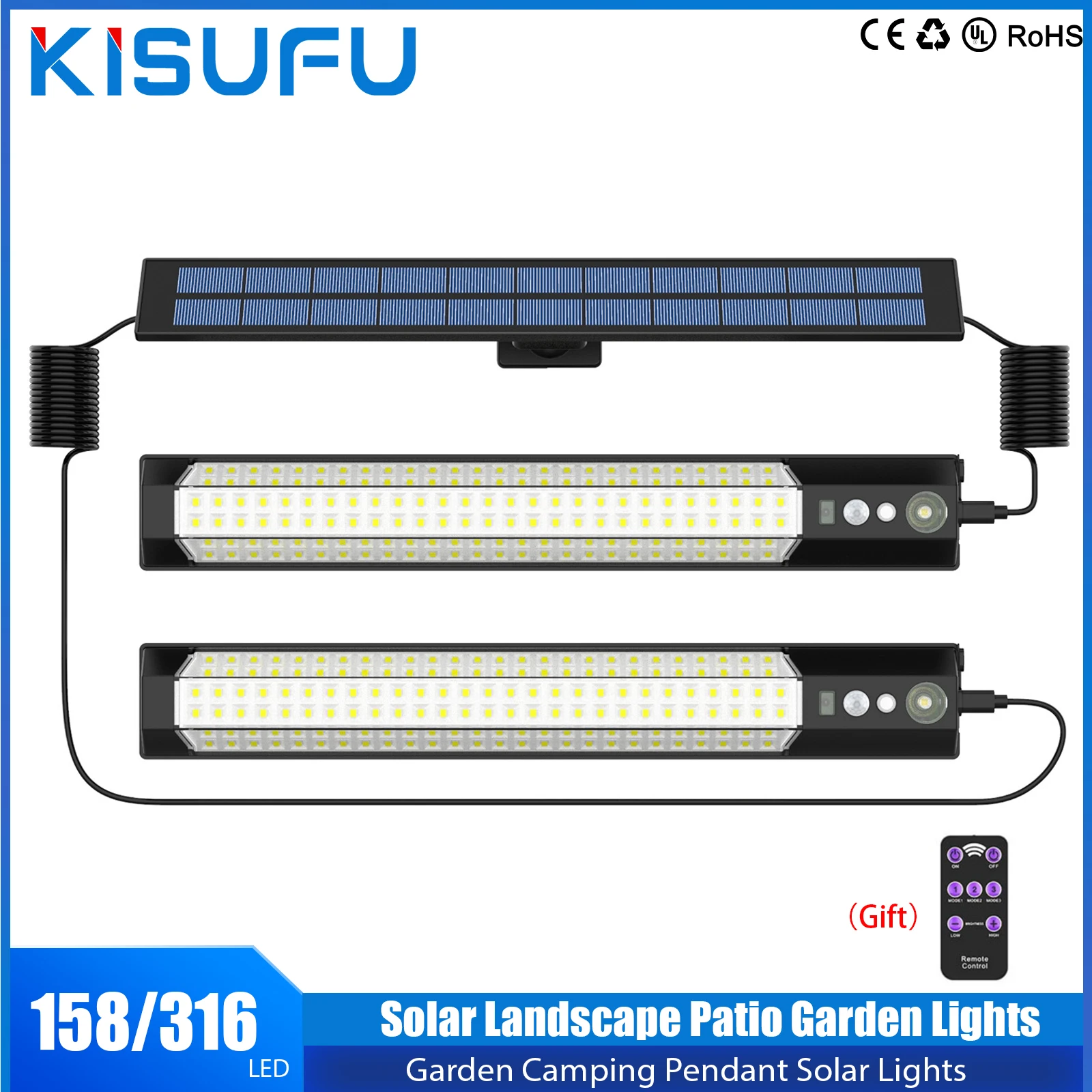 

Outdoor Solar Light Waterproof With Remote Motion Sensor 316/158 LED Split Landscape Patio Garden Lights 3 Meter Cable Wall Lamp