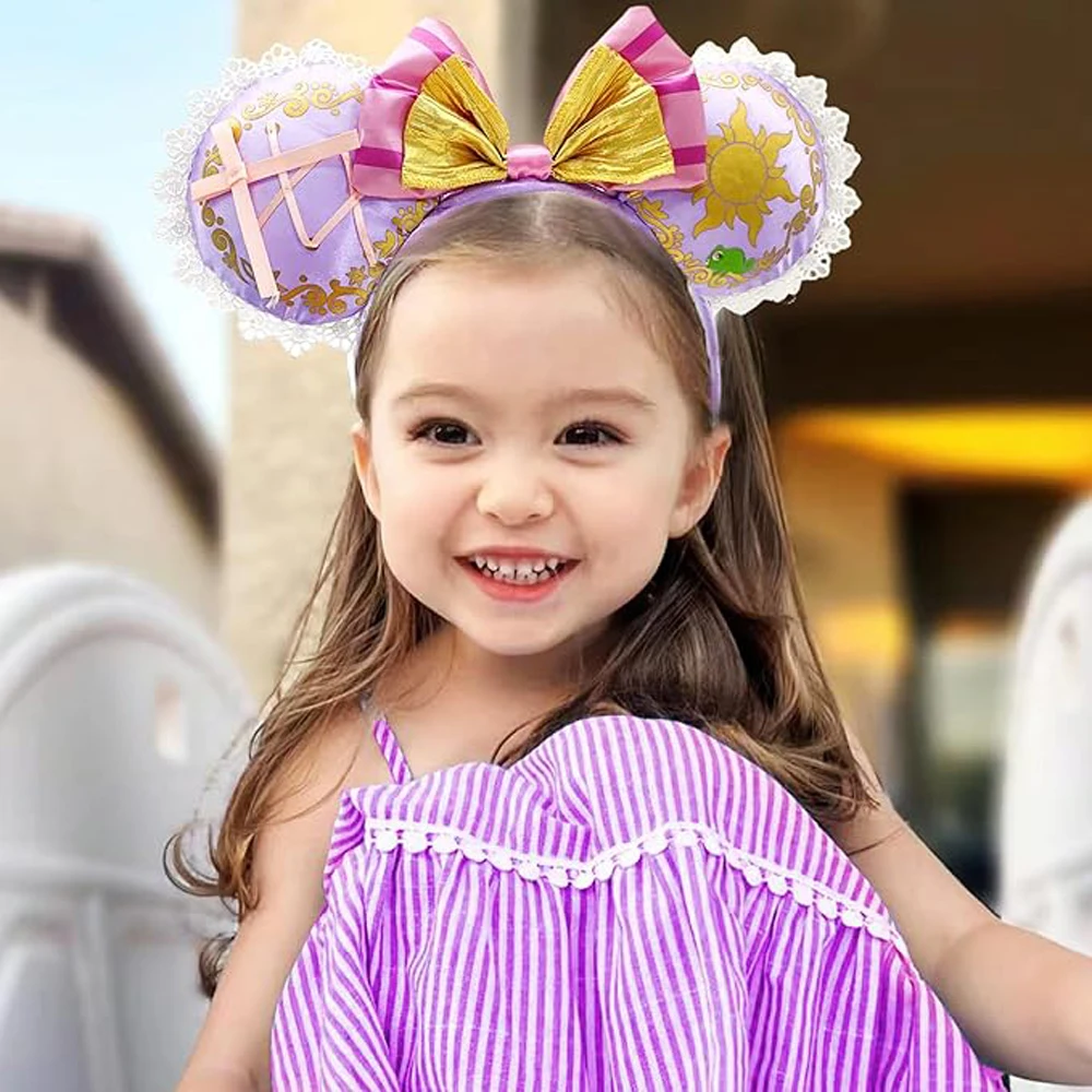 2025 Mickey Mouse Ear Bow Headbands Rapunzel Cinderella Christmas Halloween Princess Decoration Cosplay Costume for Girls Women