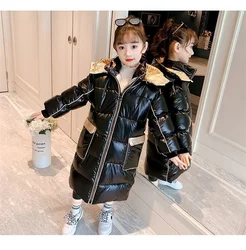 -30℃ Winter Children Warm Long Coats Girls Thicken Plus Velvet Jackets Teen Hooded Waterproof Parka Overcoat Kids Outerwear