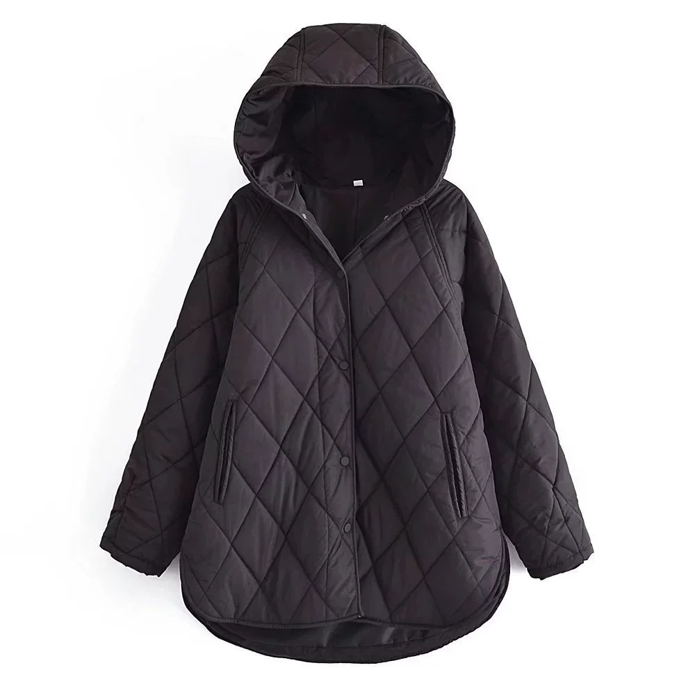 

Women's Loose Parkas Hooded Oversize Solid Single Breasted Ladies Winter Jackets Cotton Padded Long Sleeve Coat For Female