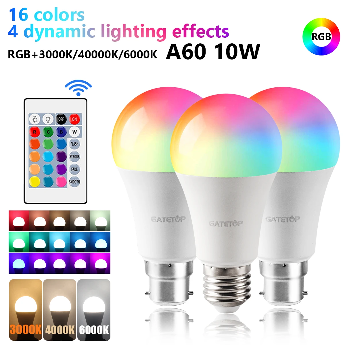 2 قطعة لمبات RGB LED الذكية القابلة للتعتيم (E27/B22)! 16 لونًا حيويًا، 220 فولت/110 فولت، 24 - مفتاح تحكم عن بعد للتحكم في الإضاءة بدون جهد