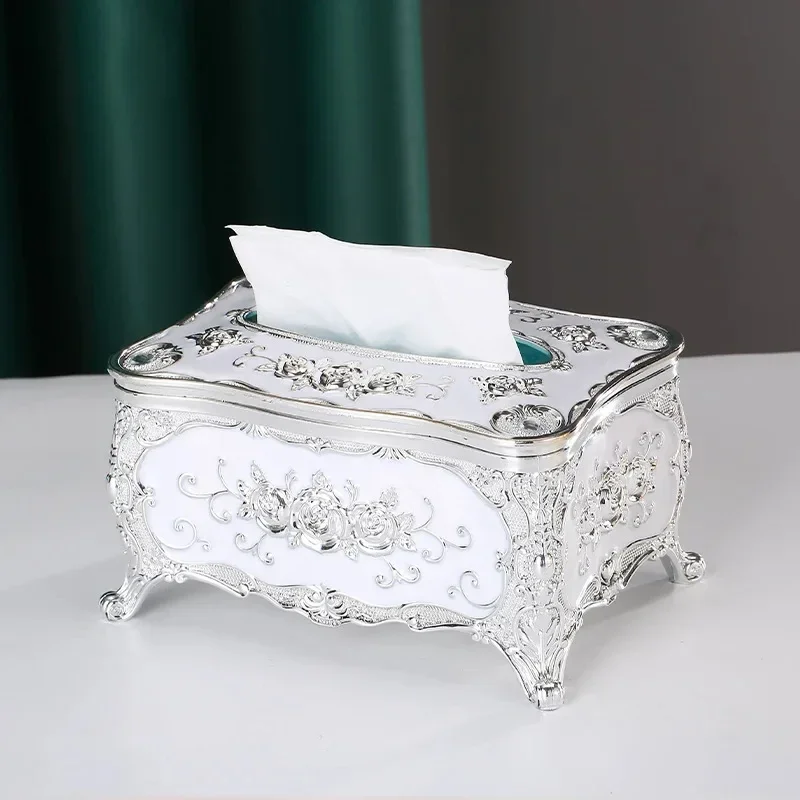 European-style luxury tissue box, rose pattern napkin box, creative household dining table napkin dispenser