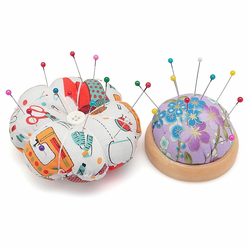 1 PCS Pin Cushion Wooden Base Round Needle Pincushions Needles Holder For Cross Stitch Sewing Needlework DIY Sewing Tools