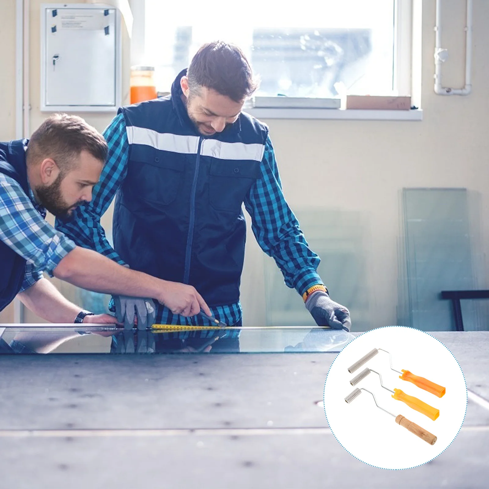 

3pcs Fiberglass Self Leveling Defoaming Roller Set Silver Bubble Remove Tool For Cement Floor Spiked Flooring Roller Paint