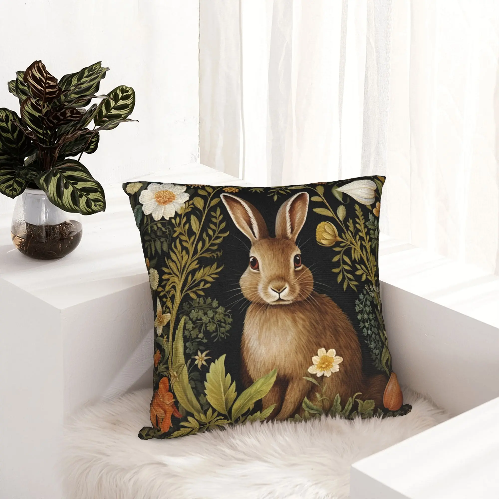 Vintage Rabbit William Morris Style Nordic Throw Pillow Covers Home Decor  Cushions for Sofa