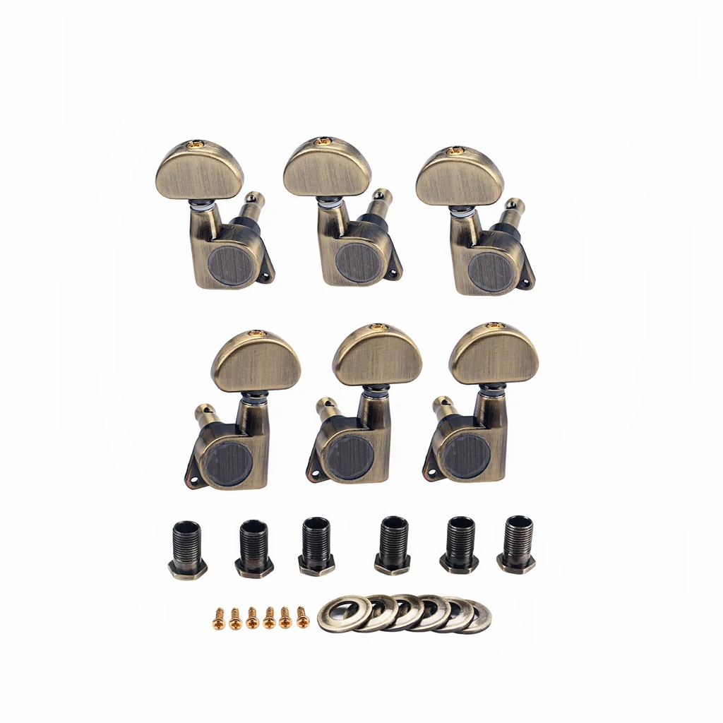 3R3L Bronze Half Moon Button Guitar Sealed String Tuning Pegs Machine Heads Machine Heads(3R+3L) 6 x Ferrules