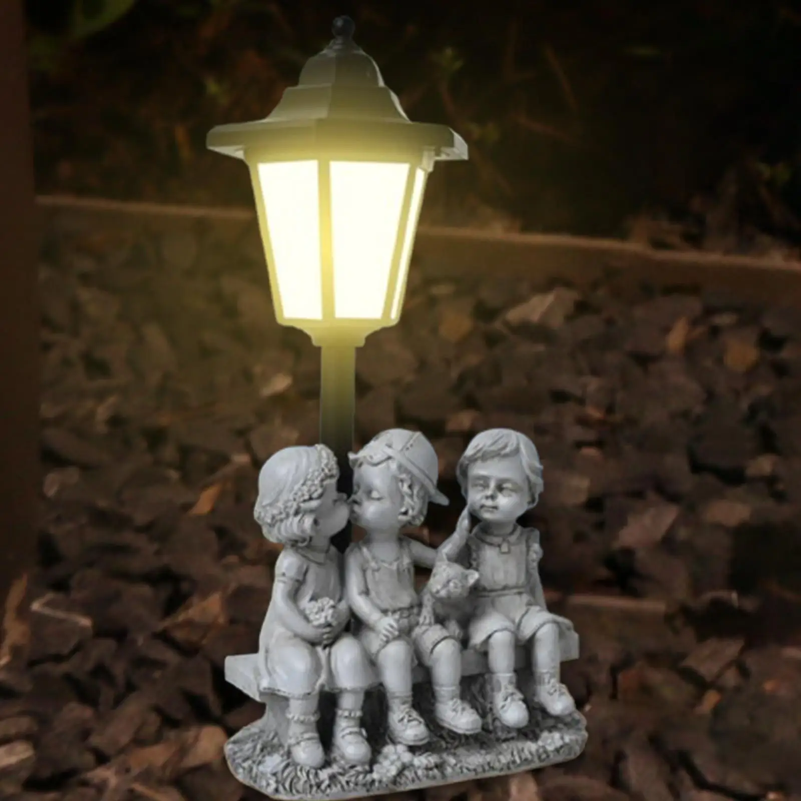 Garden Solar Statue Light Pathway Yard Decor Kiss Lover Figurine Lantern